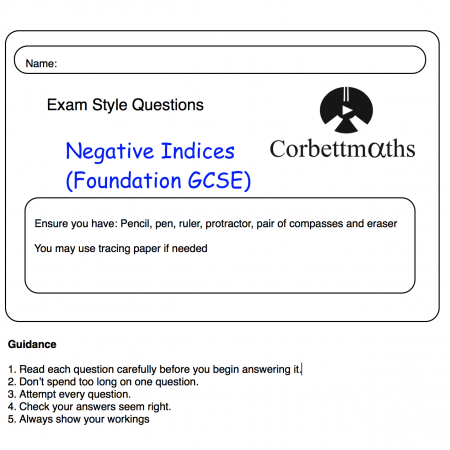 Negative Indices (Foundation) – Practice Questions