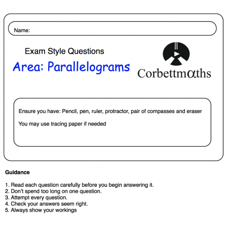 Area of a Parallelogram Practice Questions