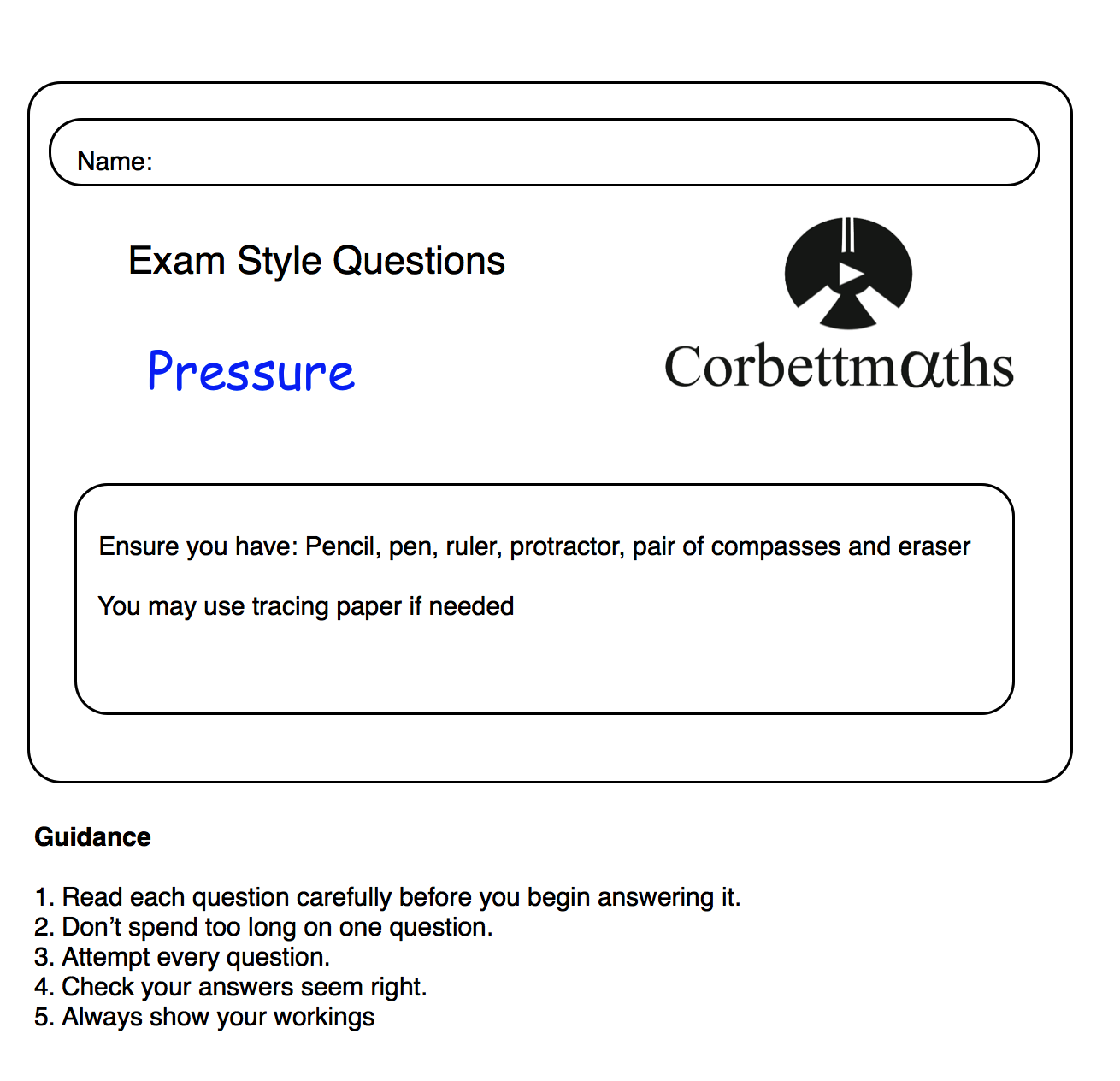 Pressure Practice Questions Corbettmaths