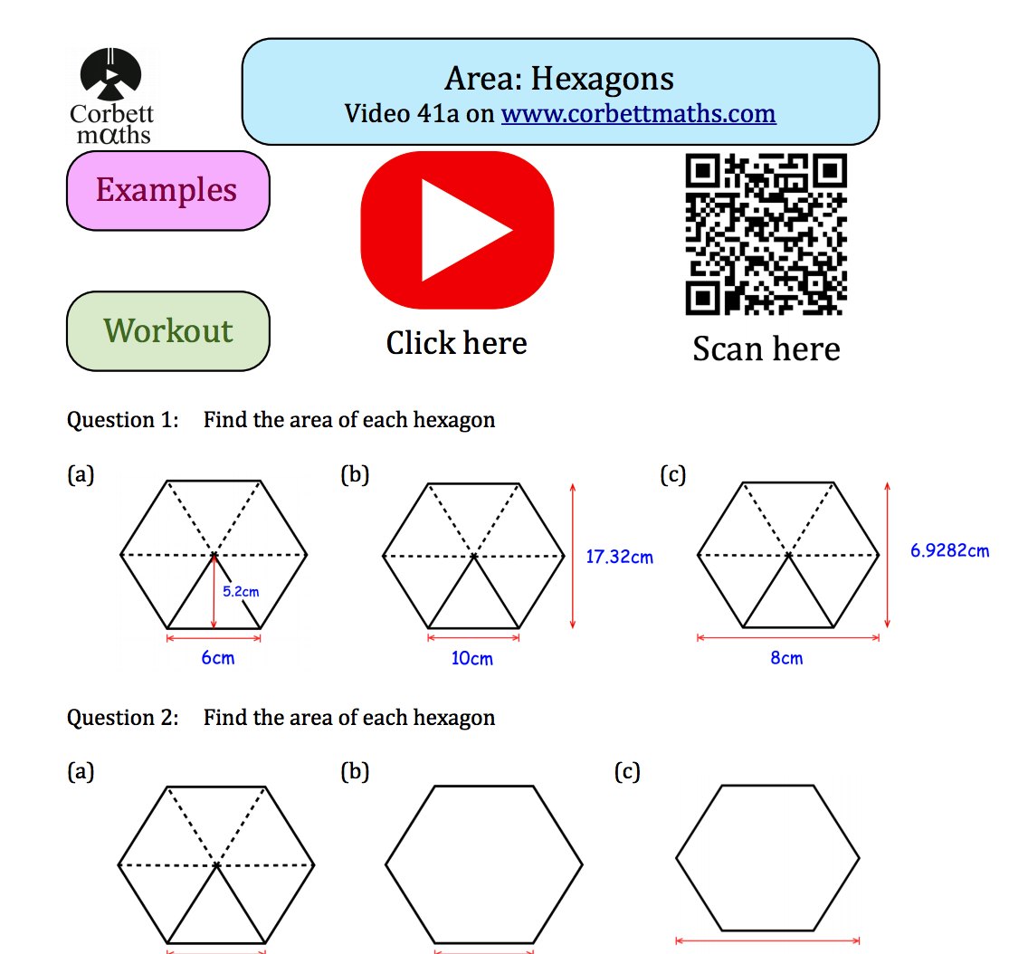Area Of A Hexagon Textbook Exercise Corbettmaths