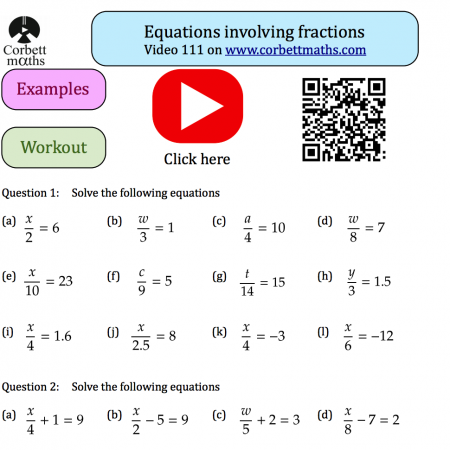 Equations involving Fractions Textbook Exercise