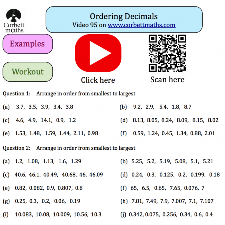 Ordering Decimals Textbook Exercise