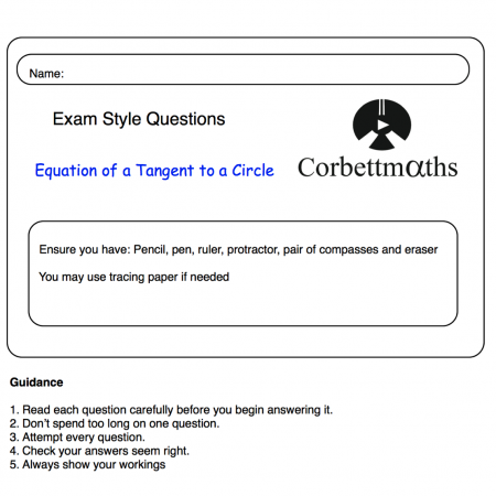 Equation of a Tangent to a Circle Practice Questions