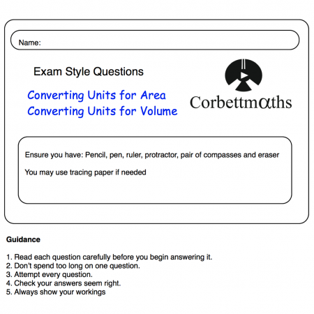 Converting Units for Areas/Volumes Practice Questions
