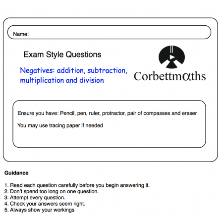 Arithmetic Involving Negatives Practice Questions