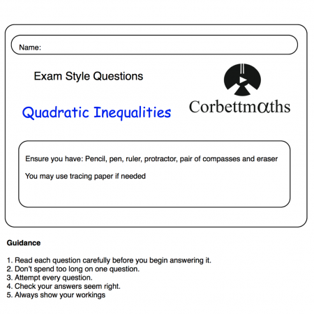 Quadratic Inequalities Practice Questions