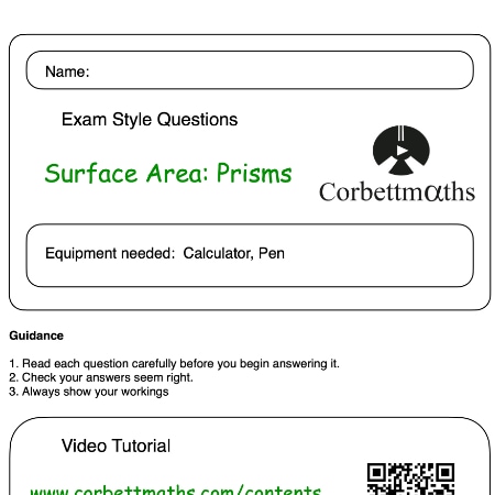 Surface Area Prisms Practice Questions